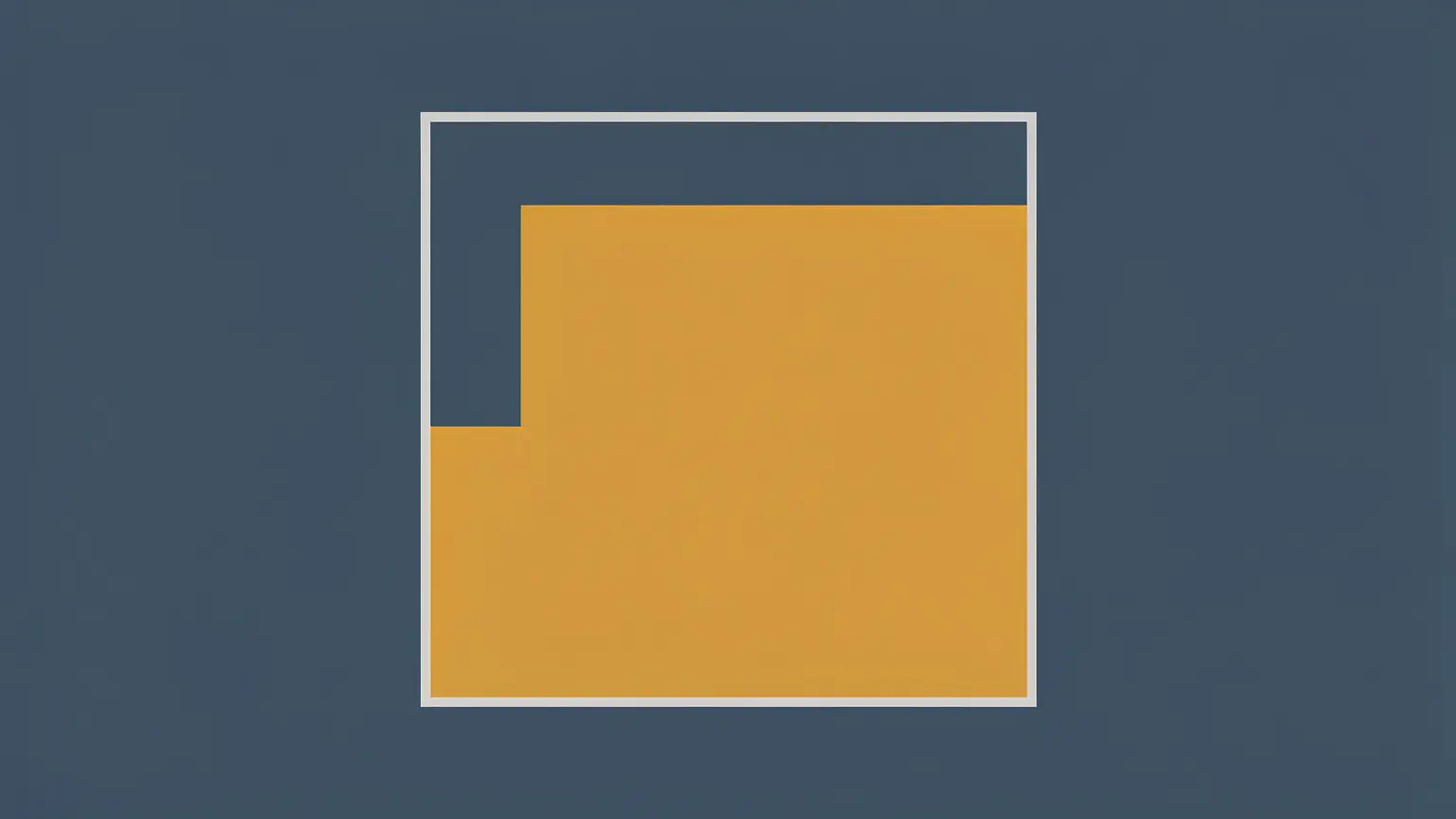 Overhead schematic illustration on a slate-blue ground: a large outlined square whose interior is largely filled by one continuous solid amber field rising from the left and bottom, with a dark empty band remaining along the top and right edges.
